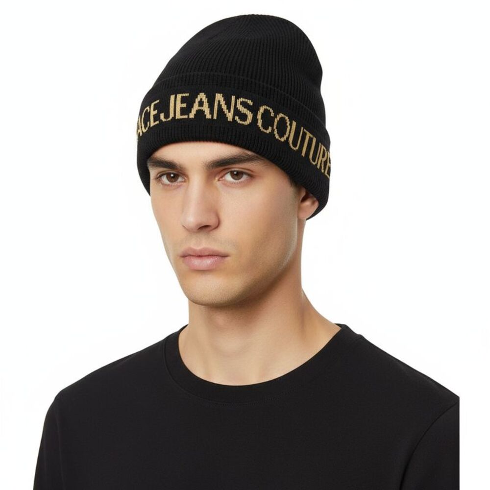 Versace Jeans Couture  Black/Gold Classic Knitted Signature Beanie